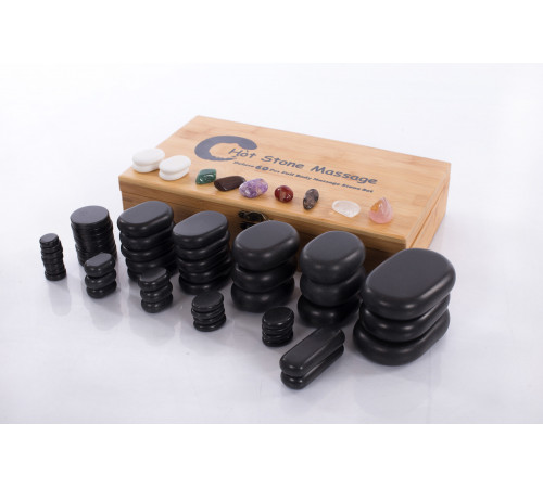 Нагреватель для камней HSH6+Набор массажных камней из базальта в коробке из бамбука (60шт.) H60TC